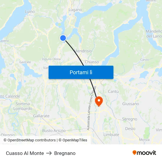 Cuasso Al Monte to Bregnano map