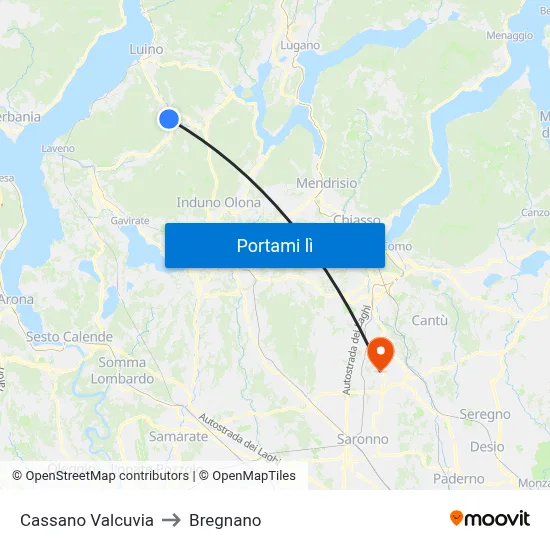 Cassano Valcuvia to Bregnano map