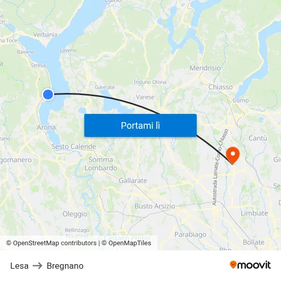 Lesa to Bregnano map