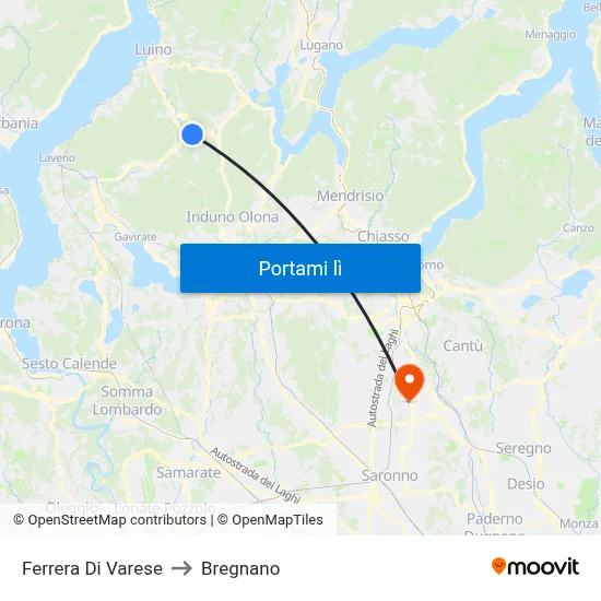 Ferrera Di Varese to Bregnano map