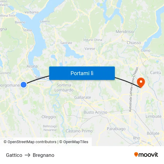Gattico to Bregnano map