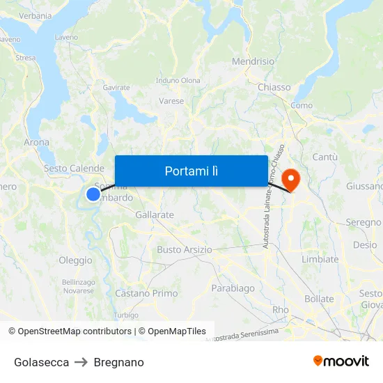 Golasecca to Bregnano map