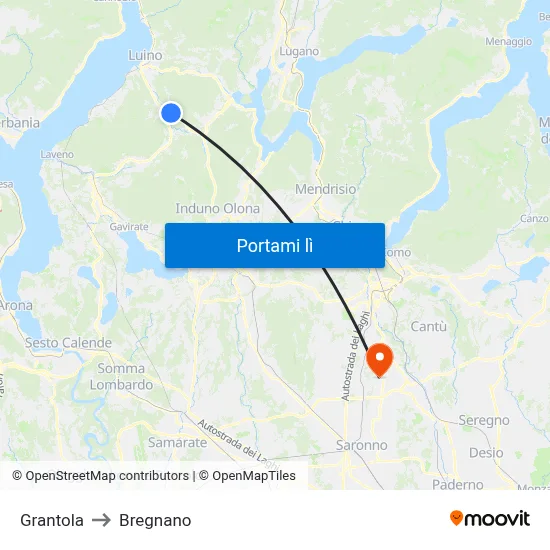 Grantola to Bregnano map