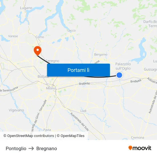 Pontoglio to Bregnano map