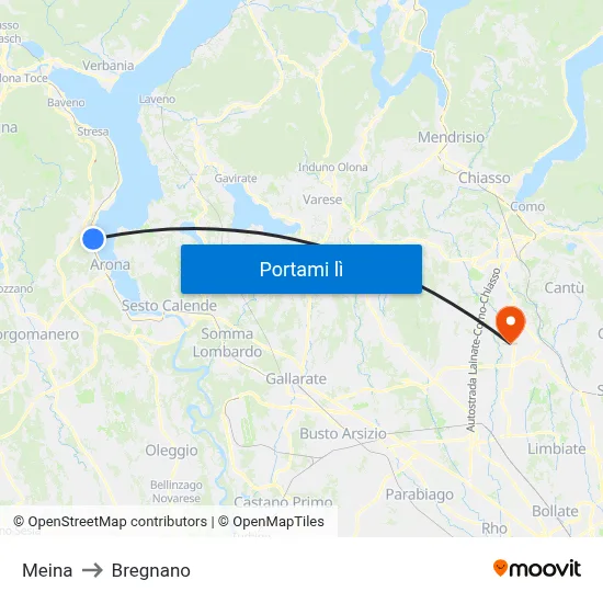 Meina to Bregnano map