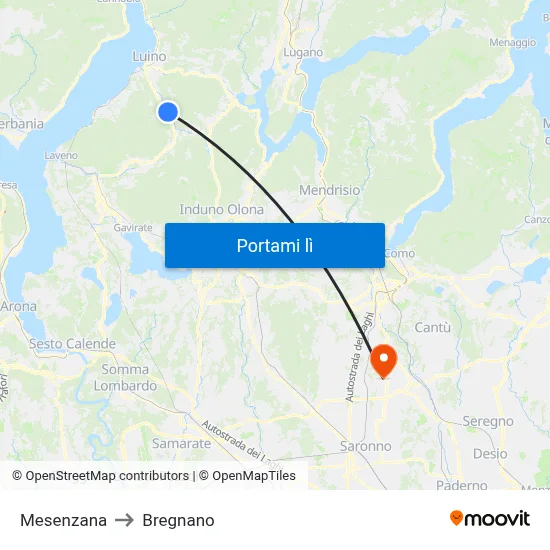 Mesenzana to Bregnano map