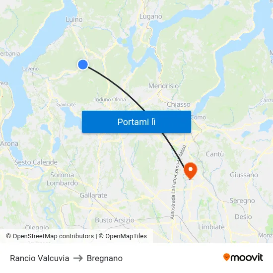 Rancio Valcuvia to Bregnano map