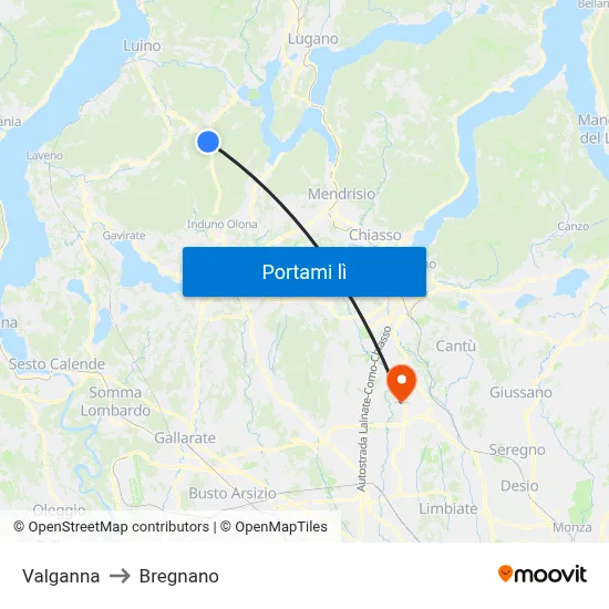 Valganna to Bregnano map