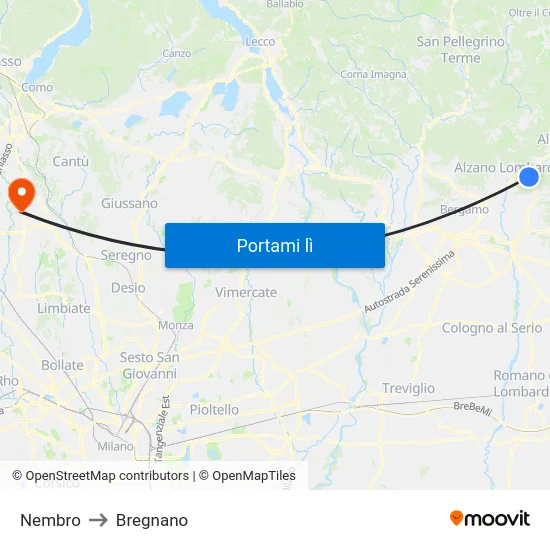 Nembro to Bregnano map