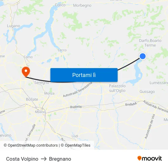 Costa Volpino to Bregnano map