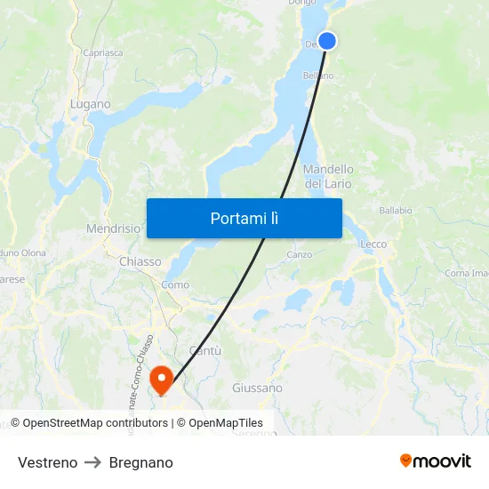 Vestreno to Bregnano map