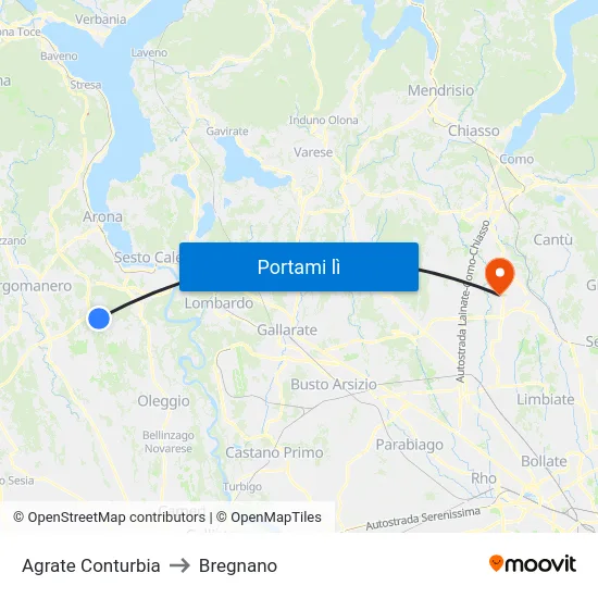 Agrate Conturbia to Bregnano map