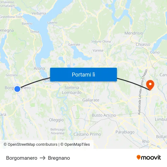 Borgomanero to Bregnano map