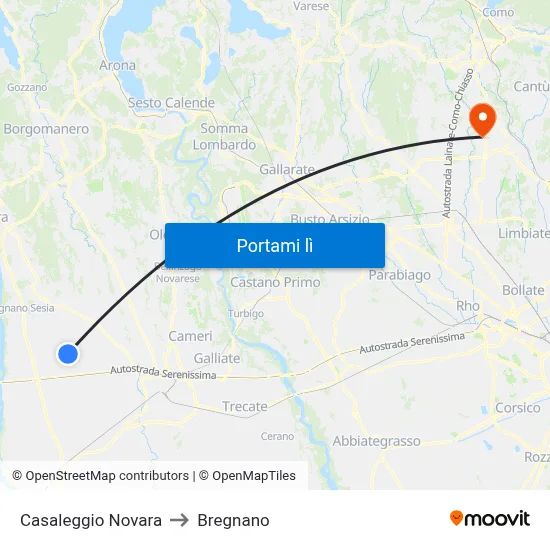 Casaleggio Novara to Bregnano map