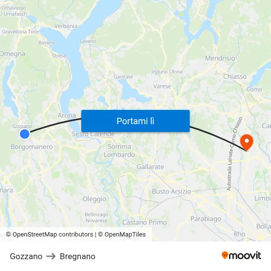 Gozzano to Bregnano map