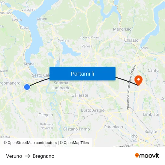 Veruno to Bregnano map