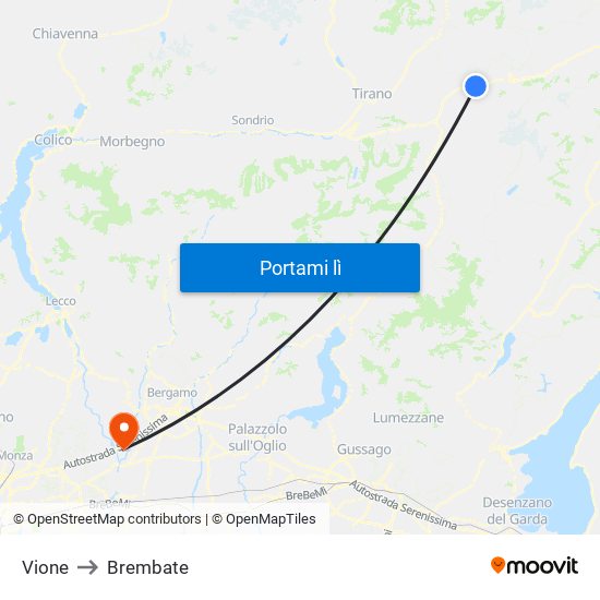 Vione to Brembate map