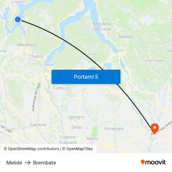 Melide to Brembate map