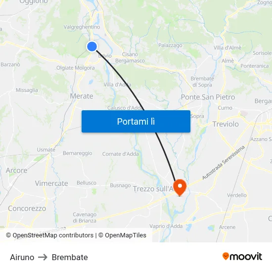 Airuno to Brembate map