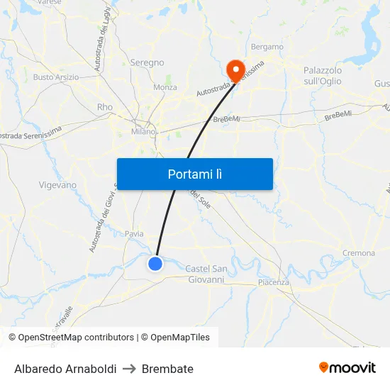 Albaredo Arnaboldi to Brembate map