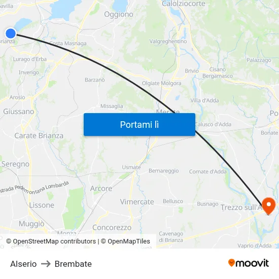 Alserio to Brembate map
