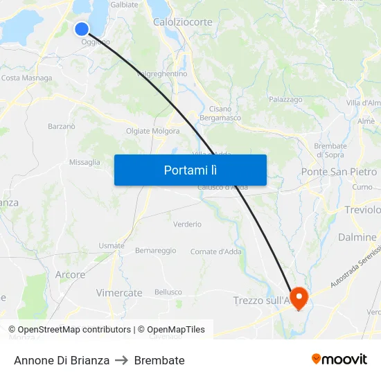 Annone Di Brianza to Brembate map