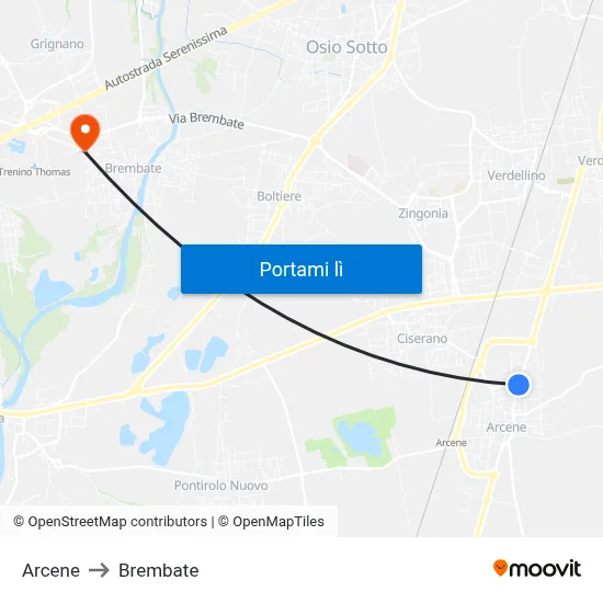 Arcene to Brembate map