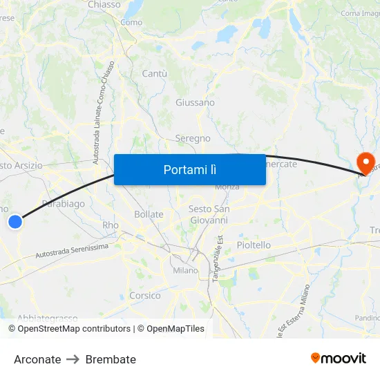 Arconate to Brembate map