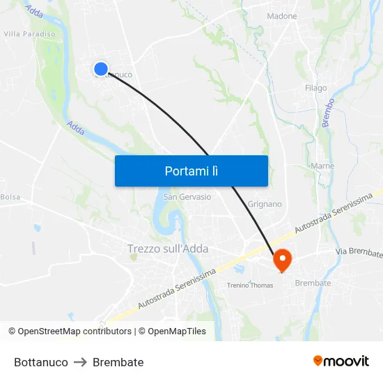 Bottanuco to Brembate map