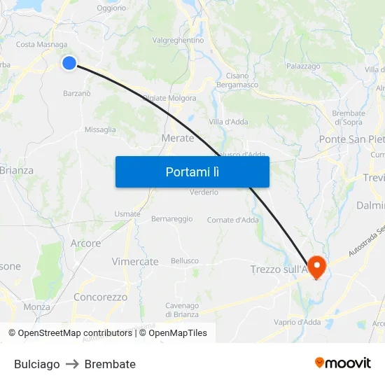 Bulciago to Brembate map