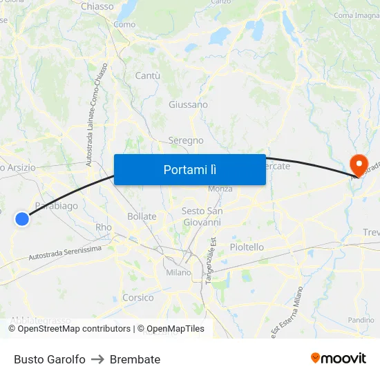 Busto Garolfo to Brembate map