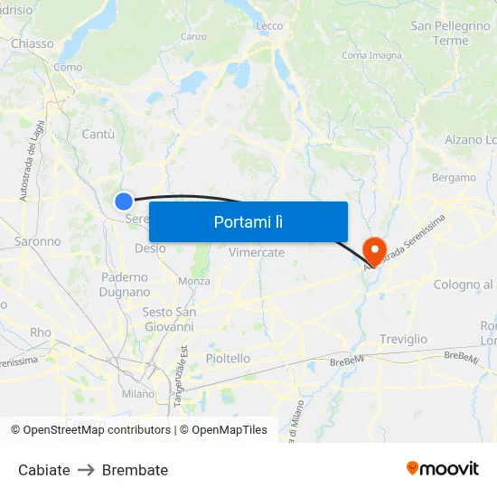 Cabiate to Brembate map