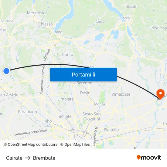Cairate to Brembate map