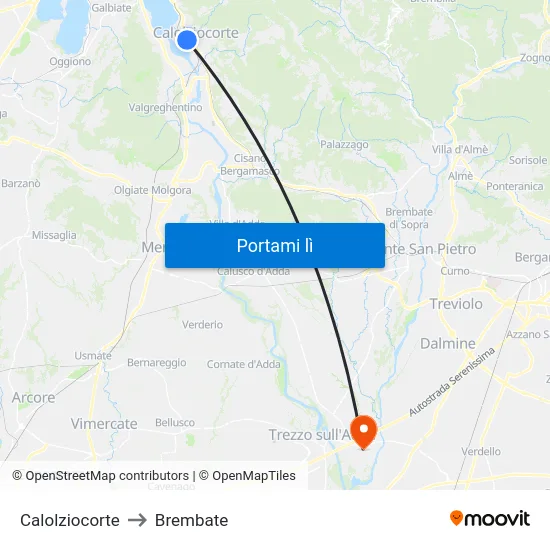 Calolziocorte to Brembate map