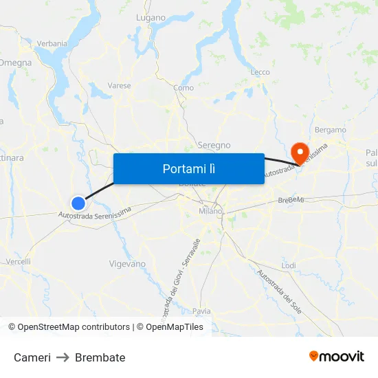 Cameri to Brembate map