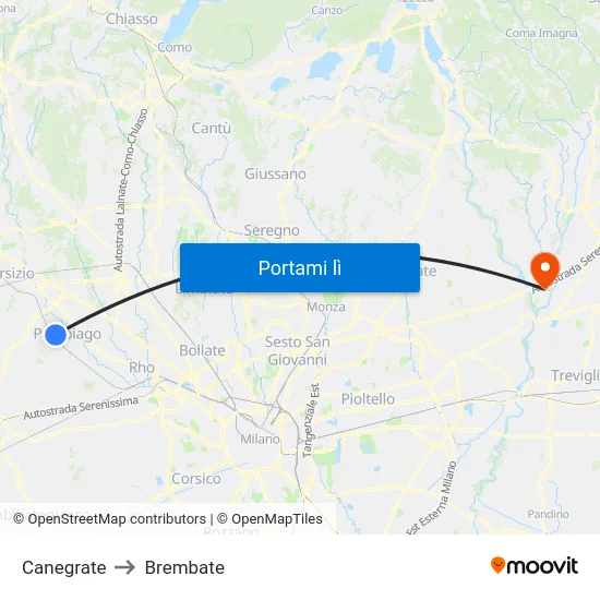 Canegrate to Brembate map