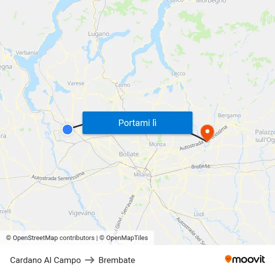 Cardano Al Campo to Brembate map
