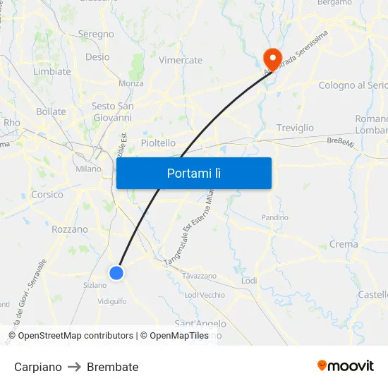 Carpiano to Brembate map