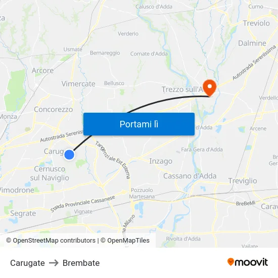 Carugate to Brembate map