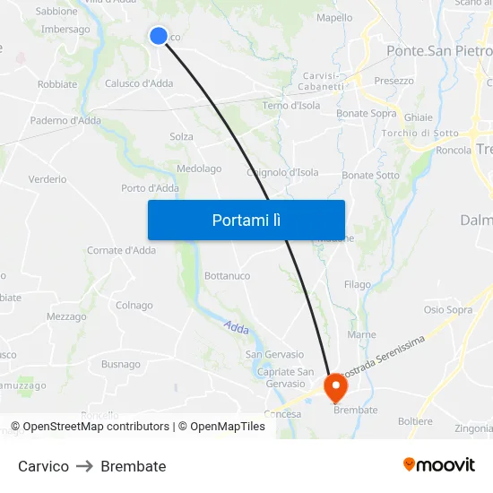 Carvico to Brembate map
