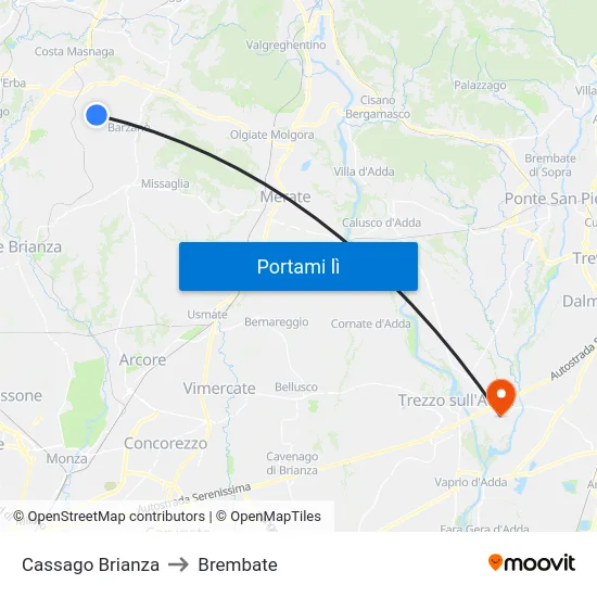 Cassago Brianza to Brembate map