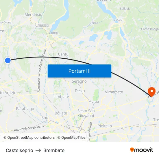 Castelseprio to Brembate map