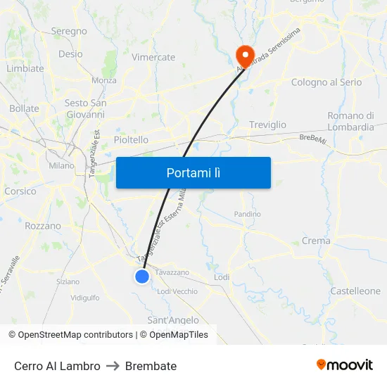 Cerro Al Lambro to Brembate map