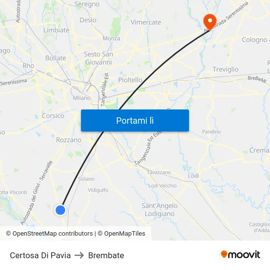 Certosa Di Pavia to Brembate map