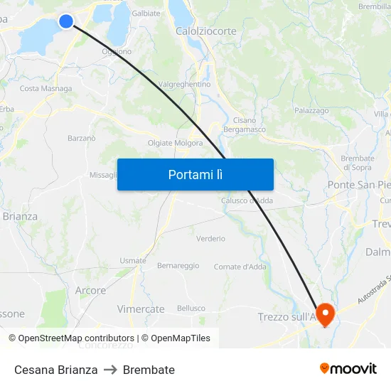 Cesana Brianza to Brembate map