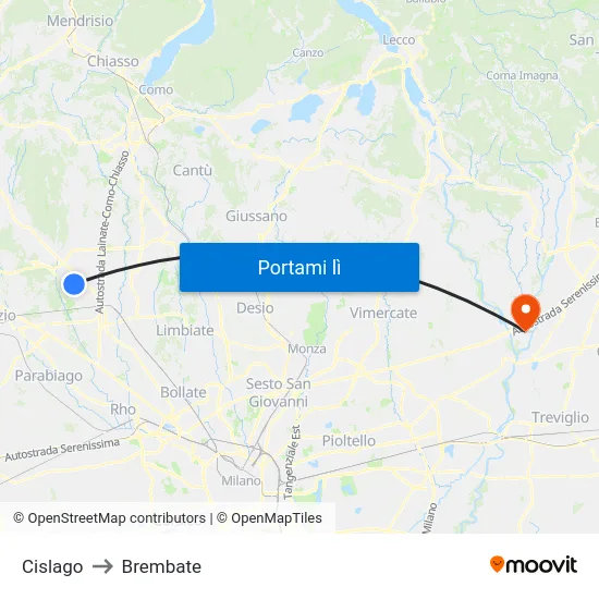 Cislago to Brembate map