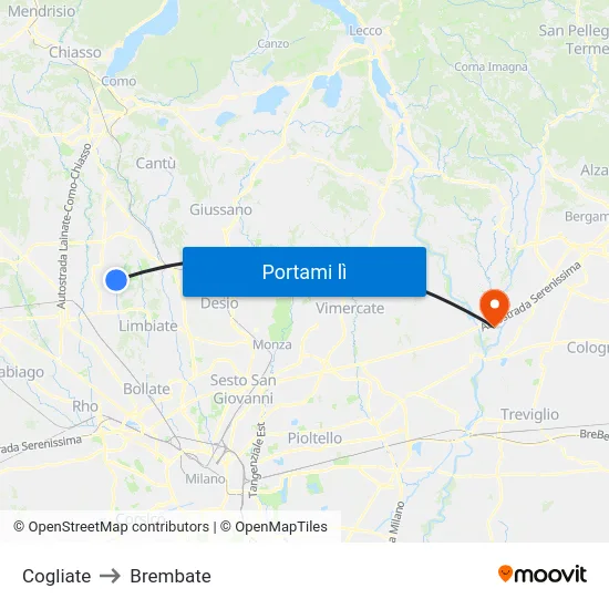 Cogliate to Brembate map