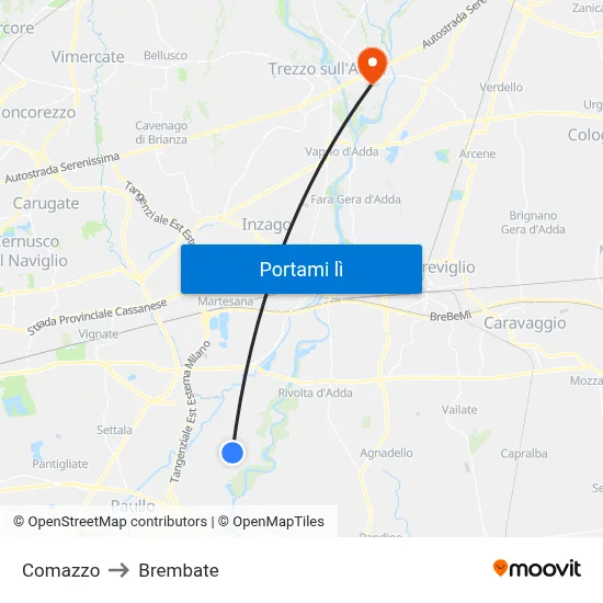 Comazzo to Brembate map