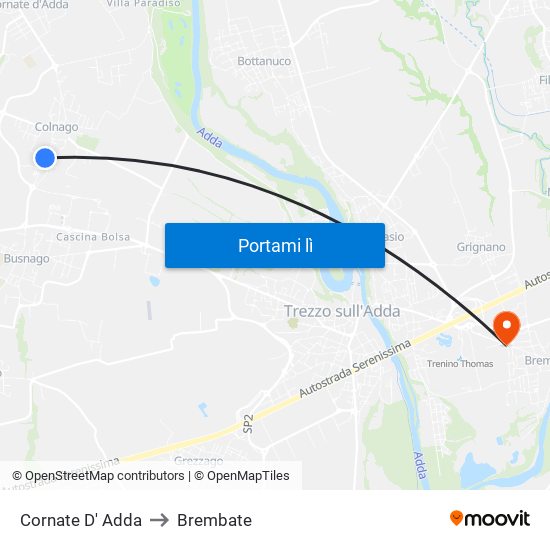 Cornate D' Adda to Brembate map