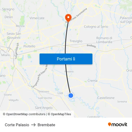 Corte Palasio to Brembate map